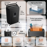 Bonsaii 12-Sheet Cross Cut Paper Shredder, 5.5 Gal Home Office Heavy Duty Shredder for Paper, Credit Card, Mail, Staples, with Transparent Window, High Security Level P-4 (C275-A)